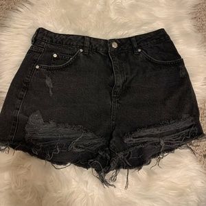 Black Denim Frayed Shorts